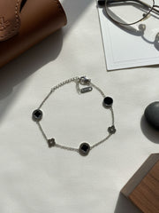 Silver & Black Clover Link Bracelet