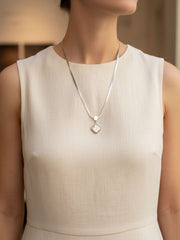 Pearl-Glow Square Pendant Necklace