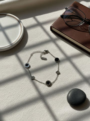 Silver & Black Clover Link Bracelet