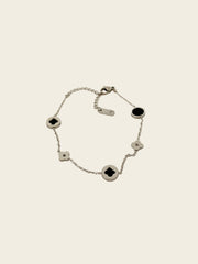 Silver & Black Clover Link Bracelet