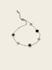 Silver & Black Clover Link Bracelet