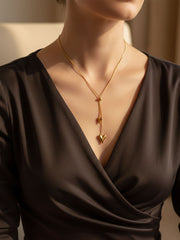 Golden Twin Heart Drop Necklace