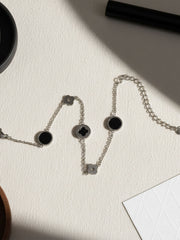 Silver & Black Clover Link Bracelet
