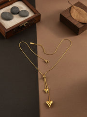 Golden Twin Heart Drop Necklace