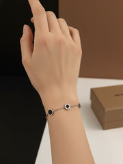 Silver & Black Clover Link Bracelet