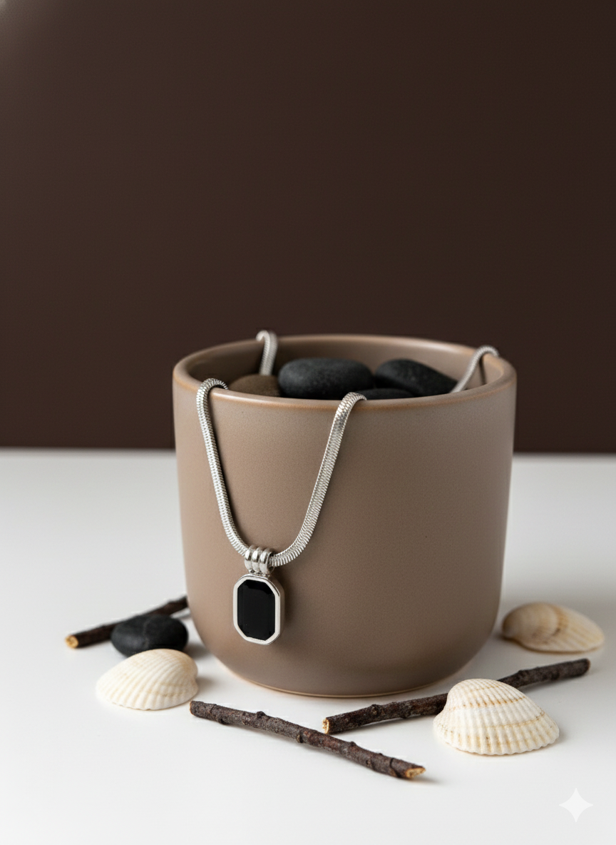 Black Onyx Rectangle Pendant Necklace