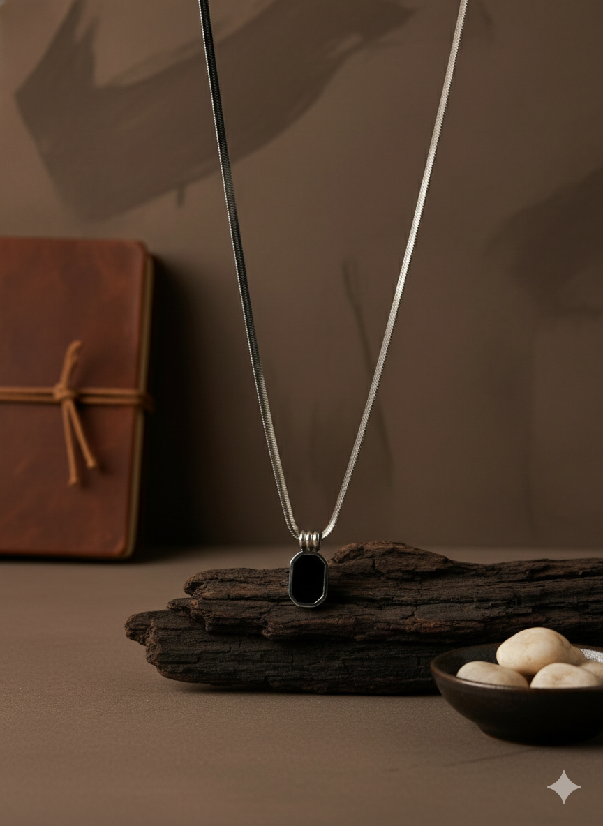 Black Onyx Rectangle Pendant Necklace