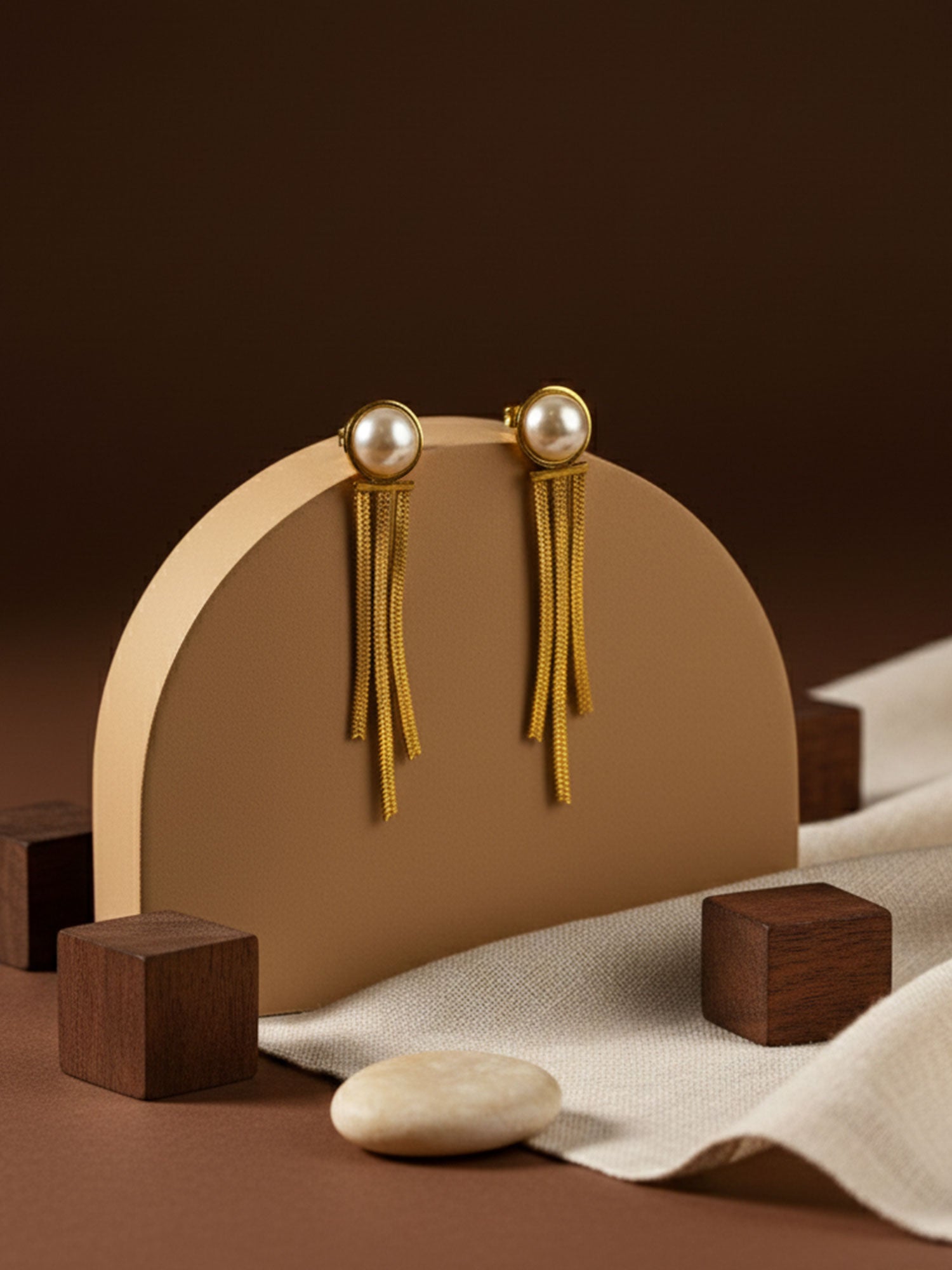 Pearl Tassel Stud Earrings