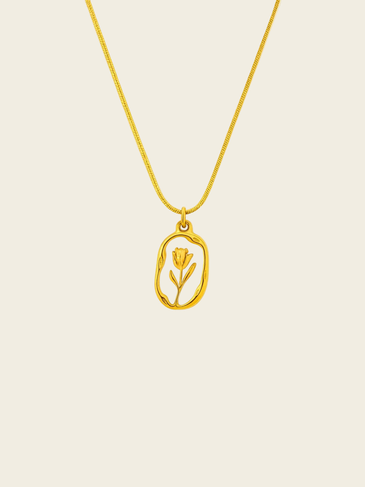 Golden Petal Oval Necklace
