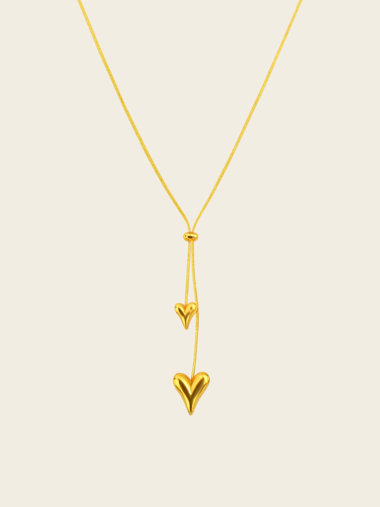 Golden Twin Heart Drop Necklace