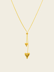 Golden Twin Heart Drop Necklace