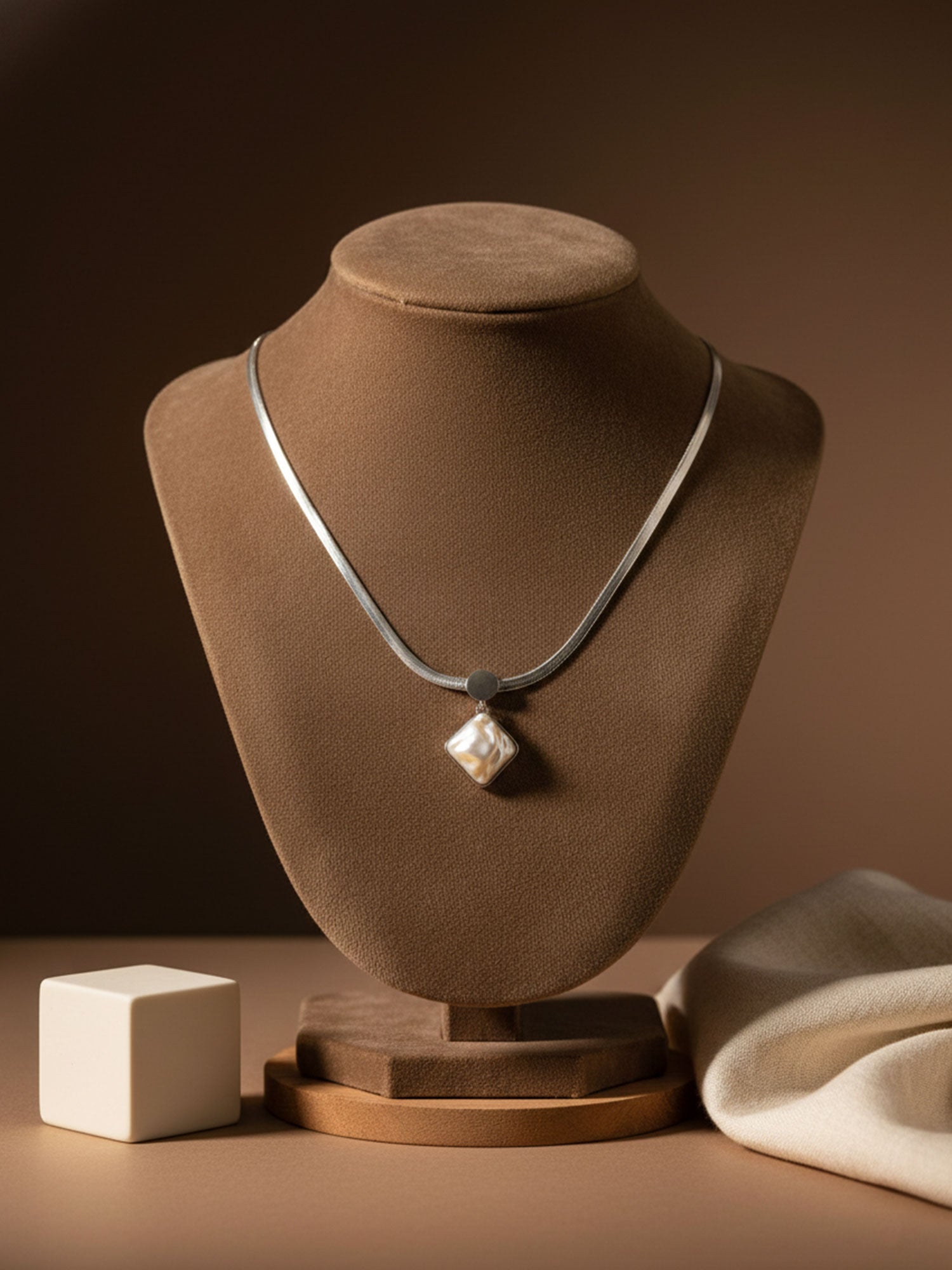 Pearl-Glow Square Pendant Necklace