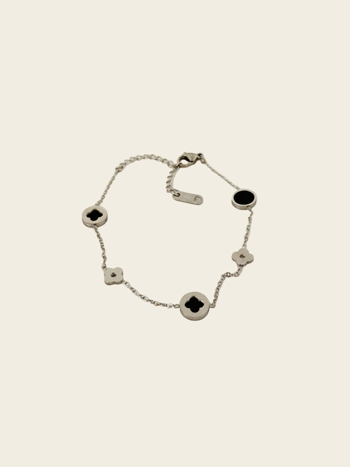 Silver & Black Clover Link Bracelet