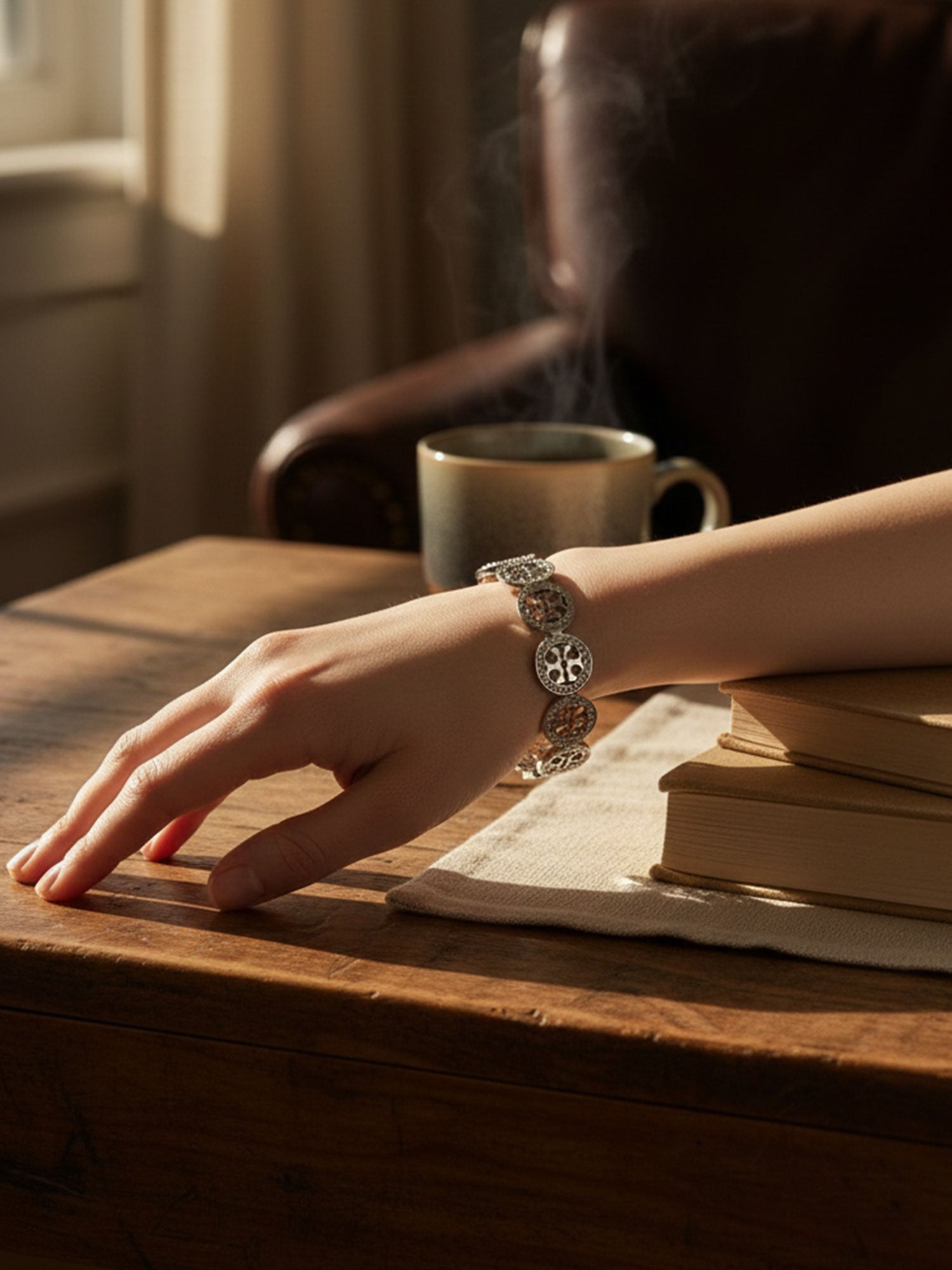 Silver Emblem Charm Bangle