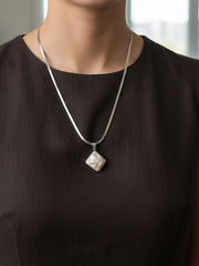 Pearl-Glow Square Pendant Necklace
