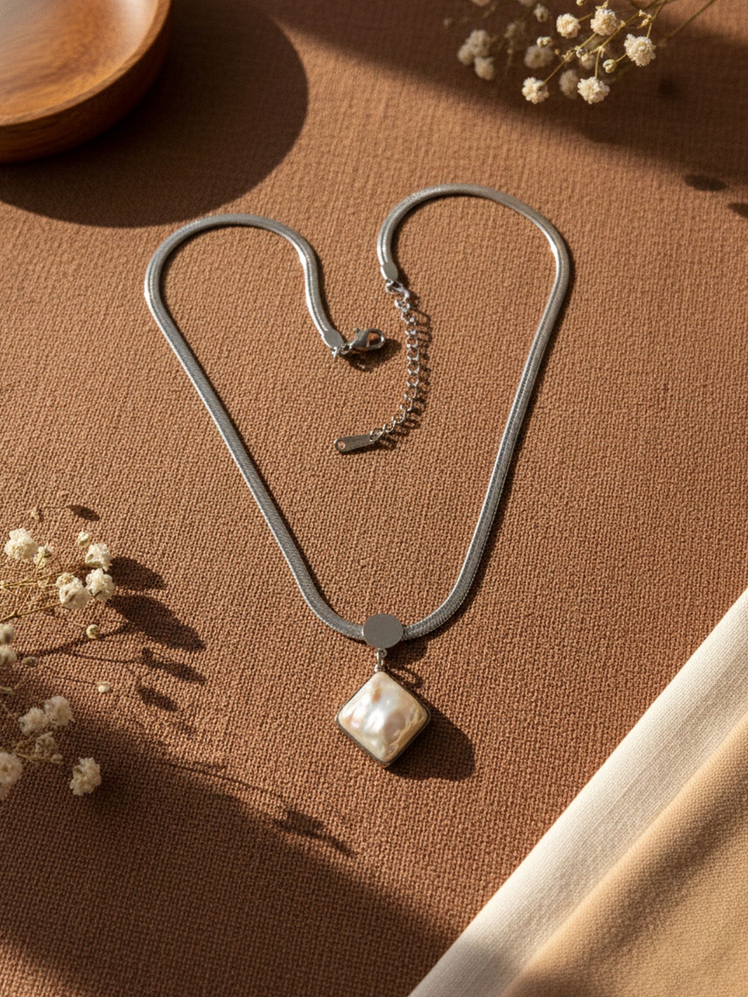 Pearl-Glow Square Pendant Necklace