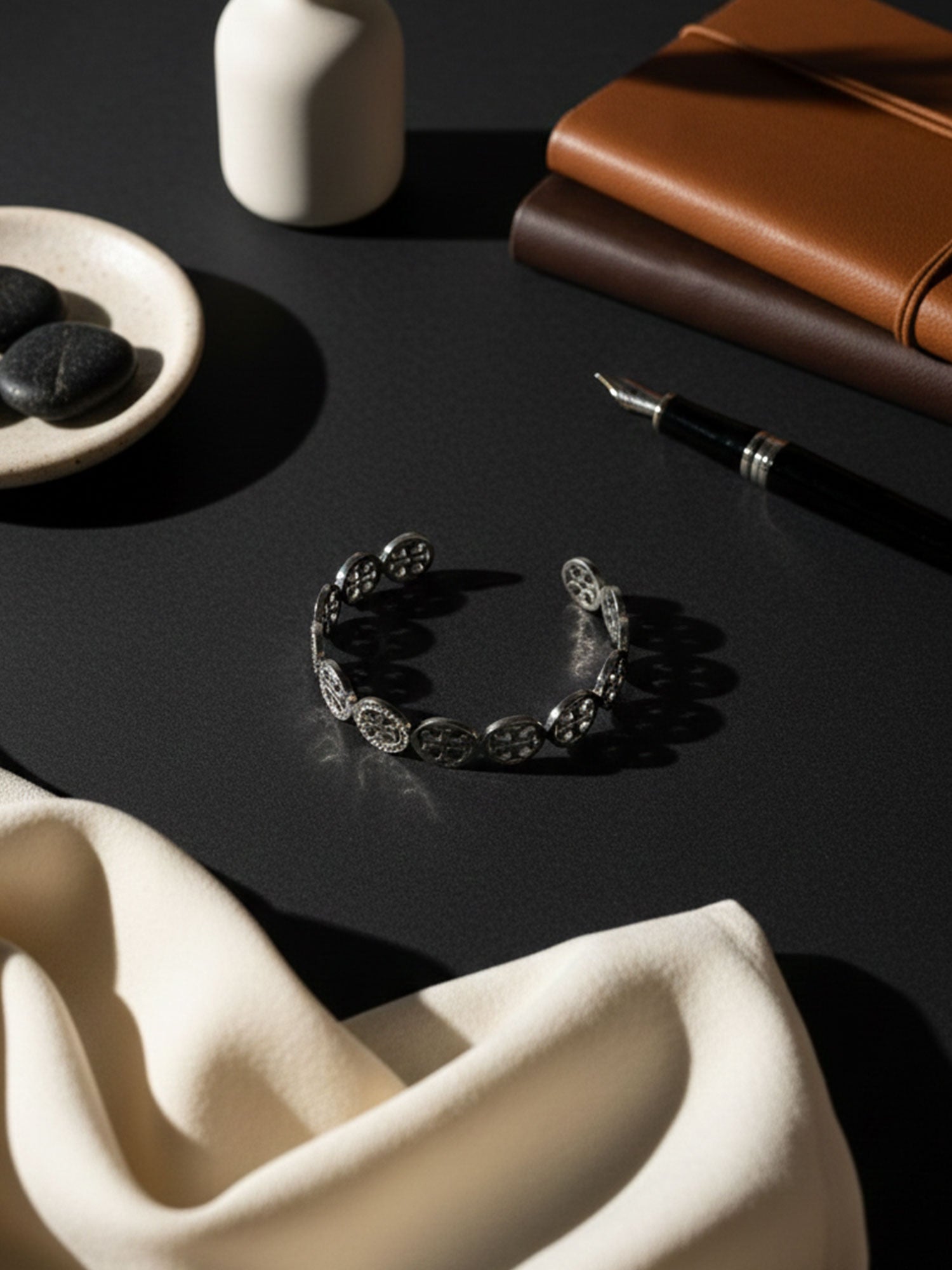 Silver Emblem Charm Bangle