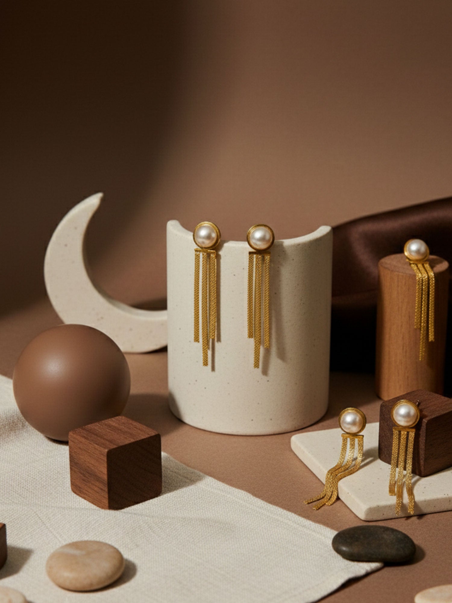 Pearl Tassel Stud Earrings