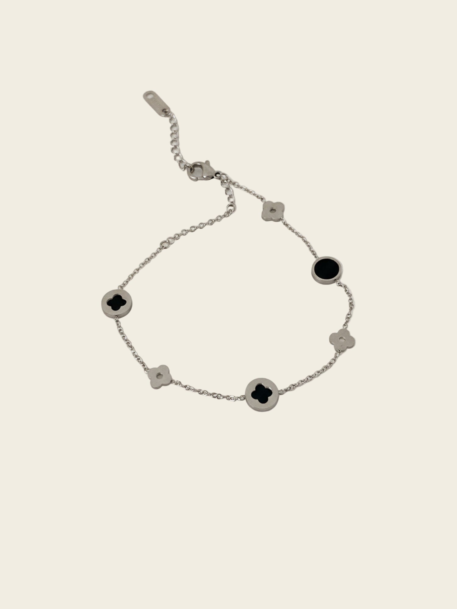 Silver & Black Clover Link Bracelet