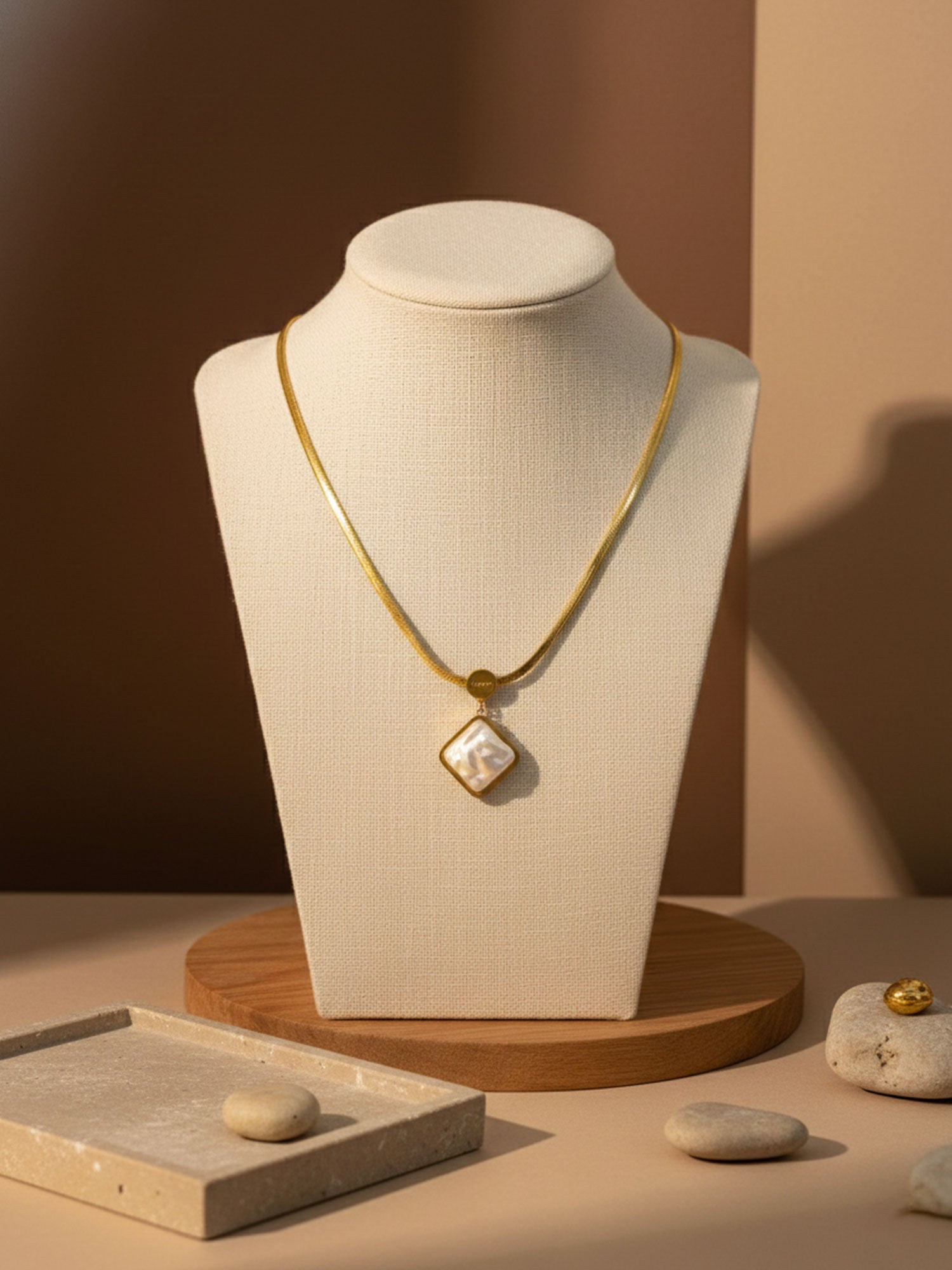 Golden Square Pendant Necklace