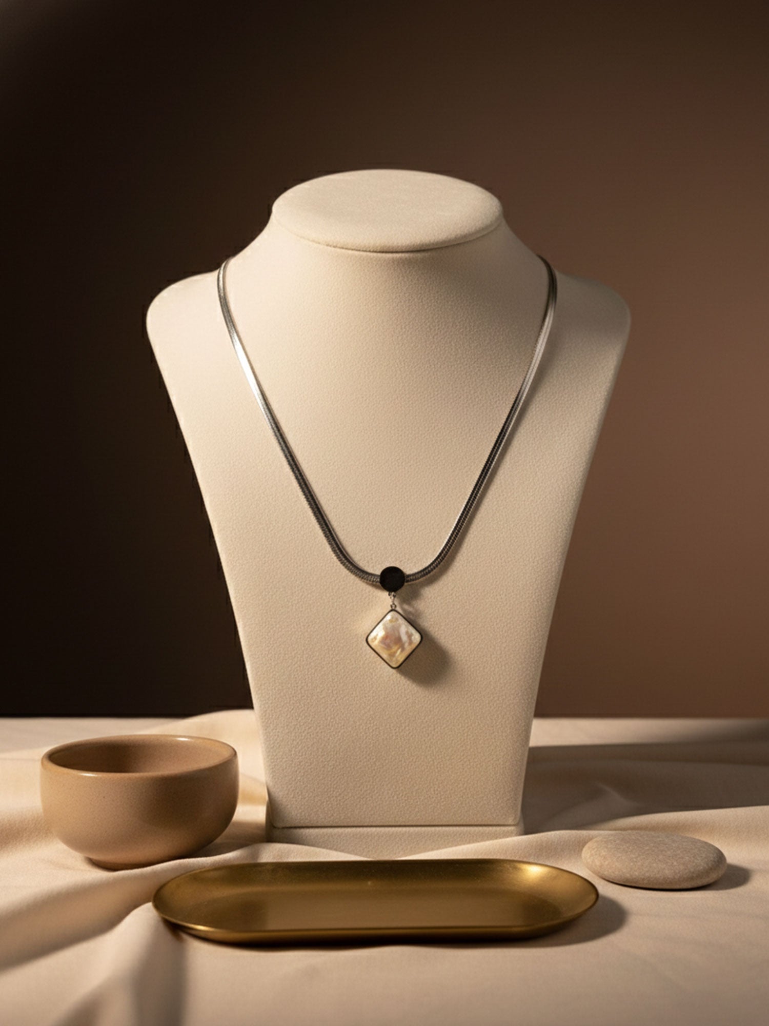 Pearl-Glow Square Pendant Necklace