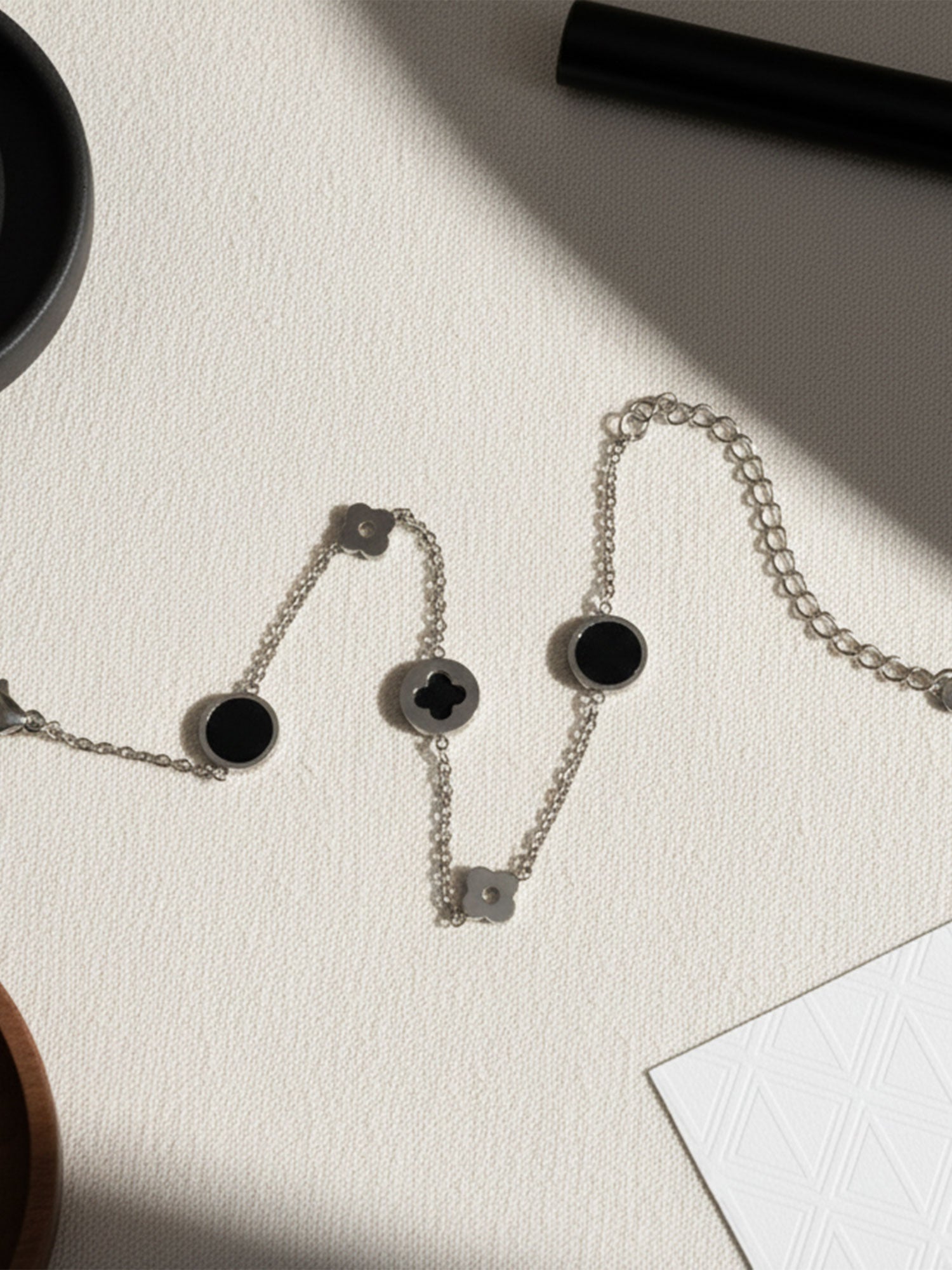 Silver & Black Clover Link Bracelet