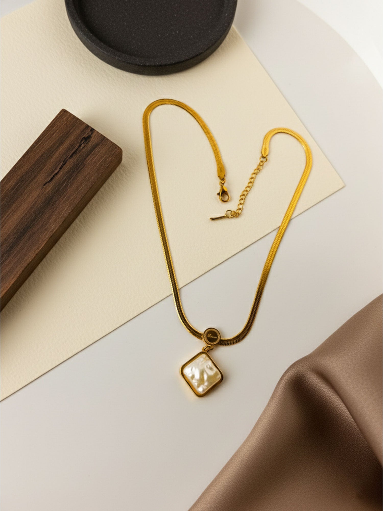 Golden Square Pendant Necklace