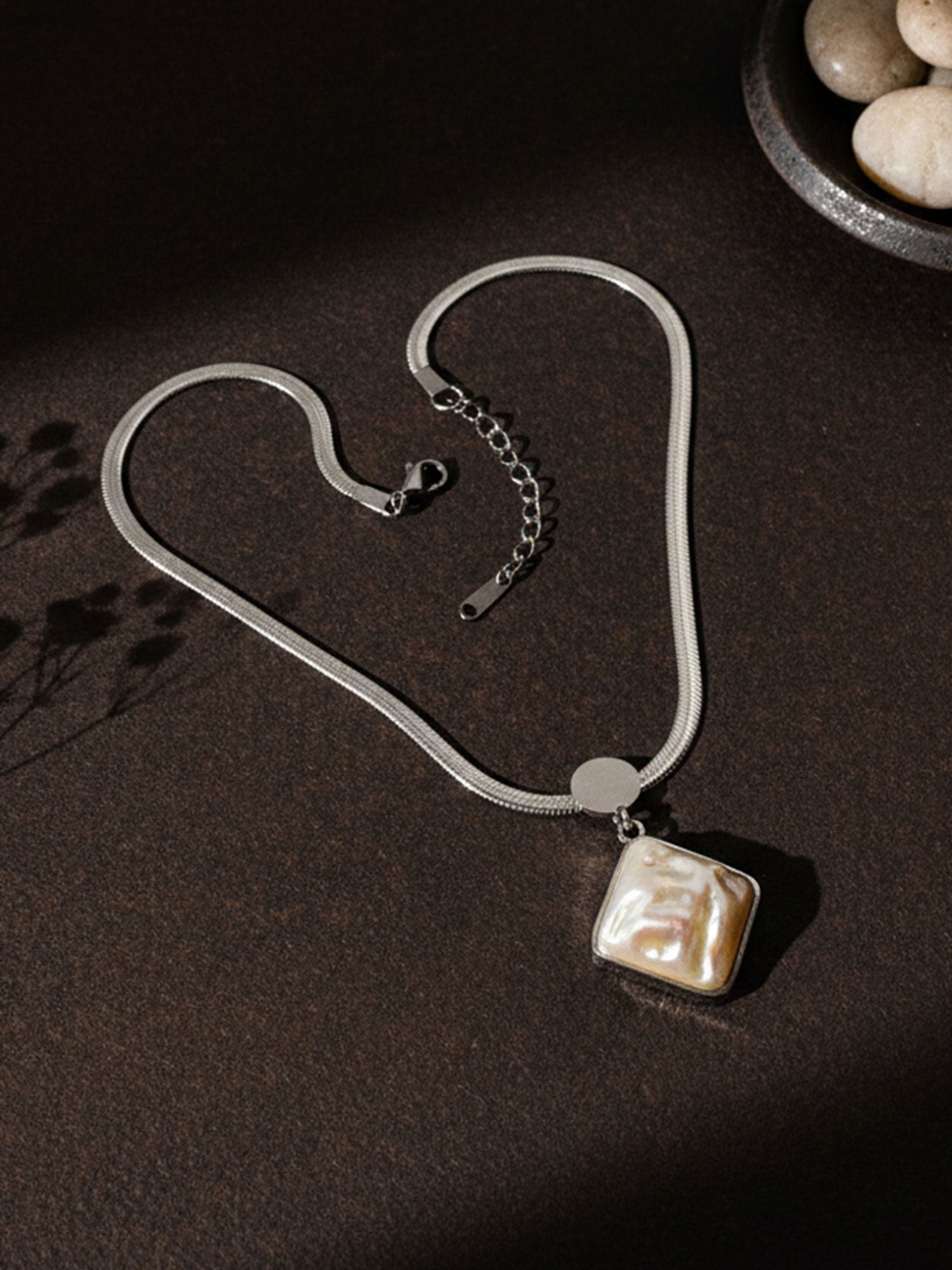 Pearl-Glow Square Pendant Necklace