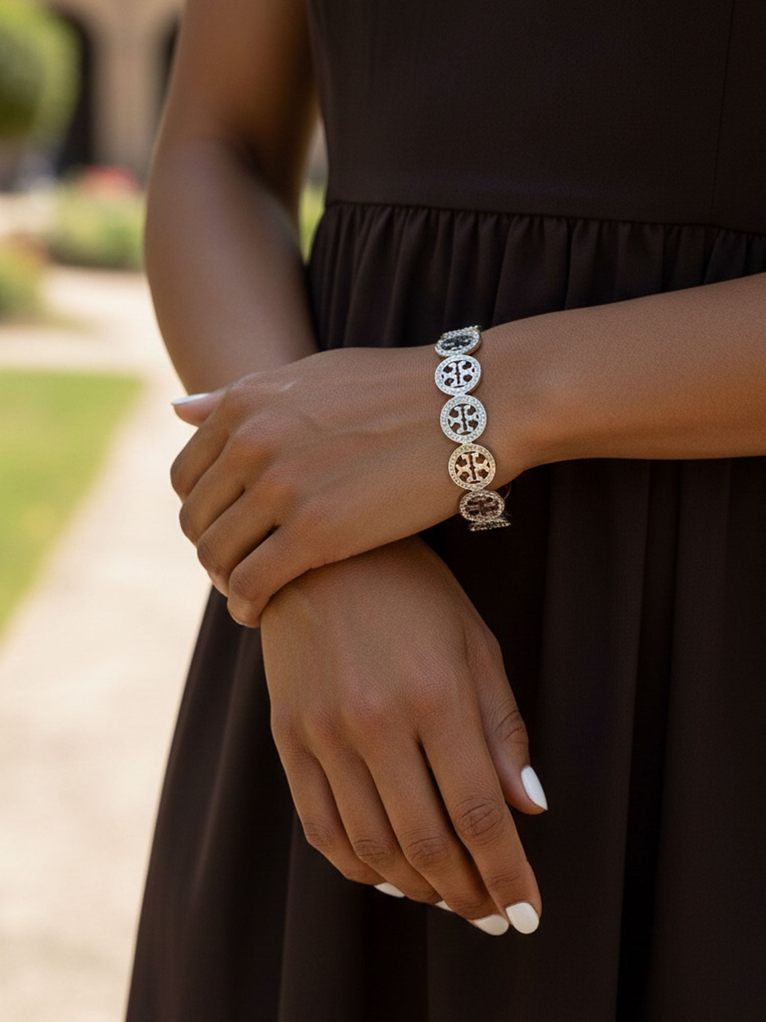 Silver Emblem Charm Bangle