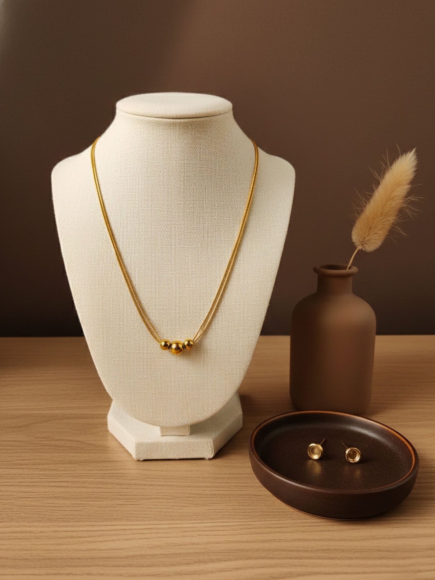 Golden Trio Bead Necklace