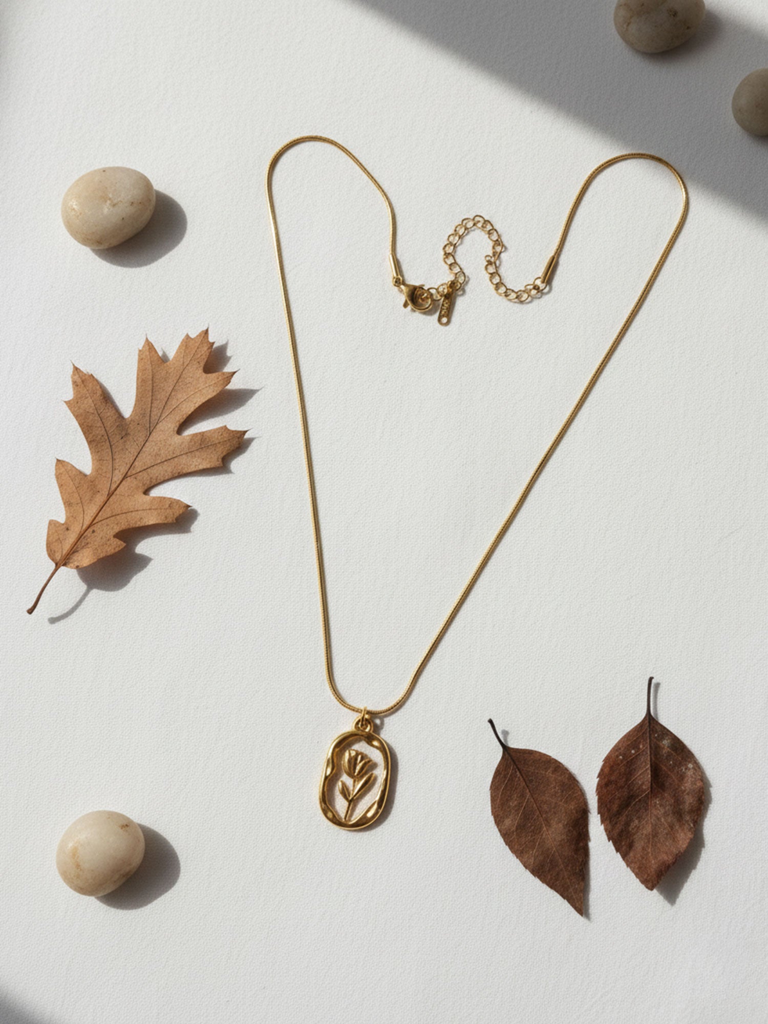 Golden Petal Oval Necklace